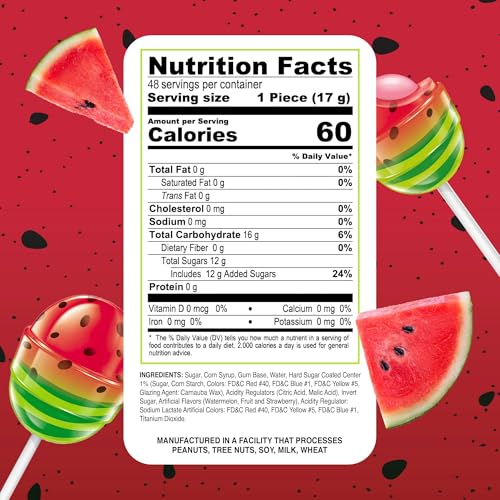 Colombina Bon Bon Bum Watermelon Flavor Lollipops for Kids, Summer BBQs and Parties, 48 Count (Pack of 1)